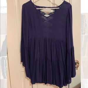 Dark blue long bell sleeve dress